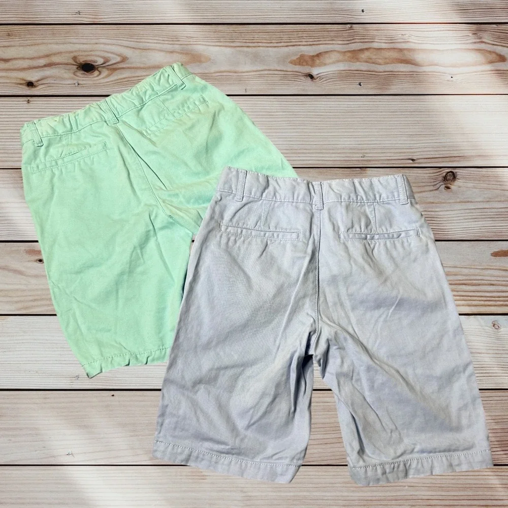 Children's Place Twill Set of 2 Shorts Boys 8 Green Blue Adjustable Waist Casual